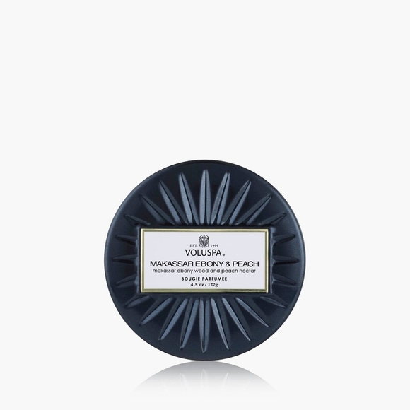 Voluspa Makassar Ebony & Peach Mini Tin Candle - Picture 2 of 10